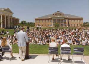 School assembly on quad in 1998.
